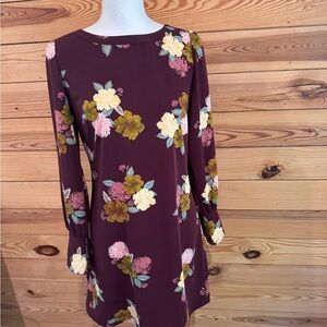 LOFT Burgundy Floral Long Sleeve Dress
